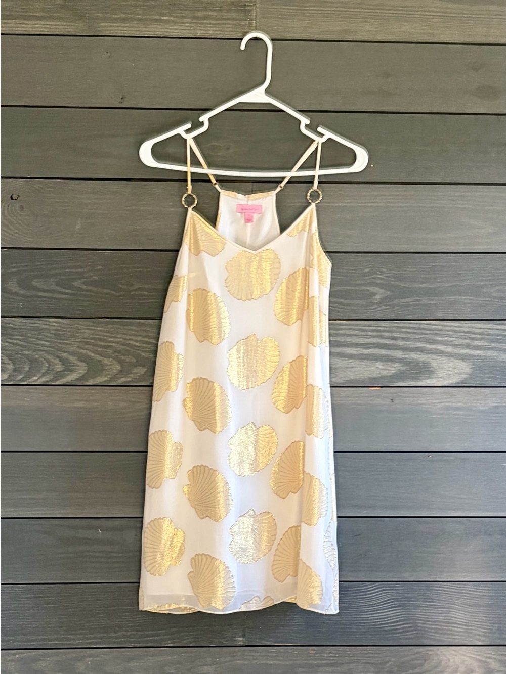 Lilly Pulitzer White Mini Dress with Gold Shell Print